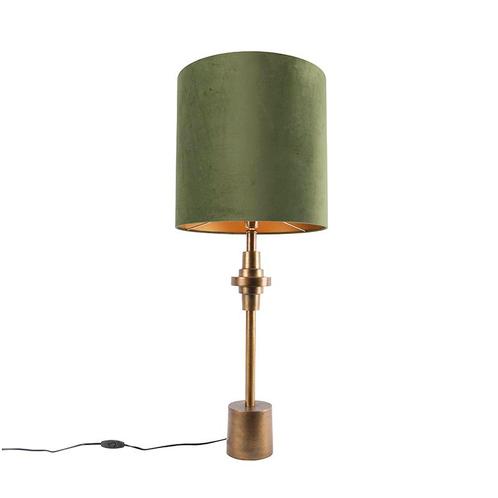 Tafellamp brons velours kap groen 40 cm - Diverso, Huis en Inrichting, Lampen | Tafellampen, Nieuw, 75 cm of meer