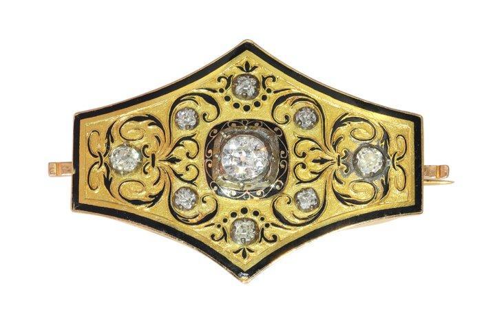 Broche - 18 karaat Geel goud - 1.25ct. tw. Diamant, Sieraden, Tassen en Uiterlijk, Antieke sieraden