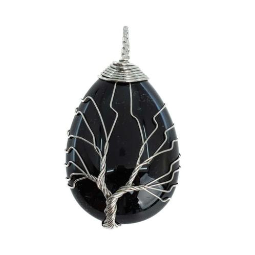 Edelsteen Hanger Levensboom Obsidiaan (4 cm), Sieraden, Tassen en Uiterlijk, Kettinghangers, Nieuw, Verzenden
