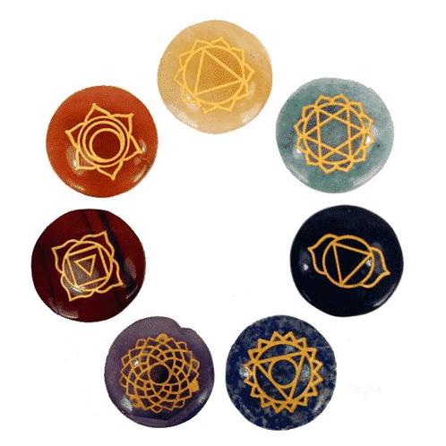 Set van 7 Goudkleurige Chakrasymbolen op Ronde, Sieraden, Tassen en Uiterlijk, Edelstenen, Nieuw, Verzenden