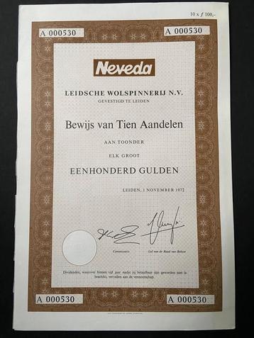 aandelen Leidsche Wolspinnerij, 1972 Leiden, merk NEVADA beschikbaar voor biedingen