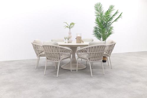 Suns Nova ronde tuintafel Ø150 cm. - Keramiek/Zand | KORTING, Tuin en Terras, Tuinsets en Loungesets, Tuinset, Nieuw, Overige materialen