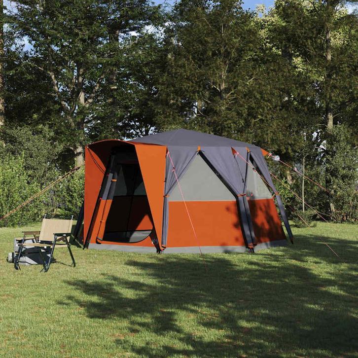 vidaXL Huisje Tent met dak Grijs en Oranje 425 x 396 x 222, Caravans en Kamperen, Tenten, Nieuw, Verzenden