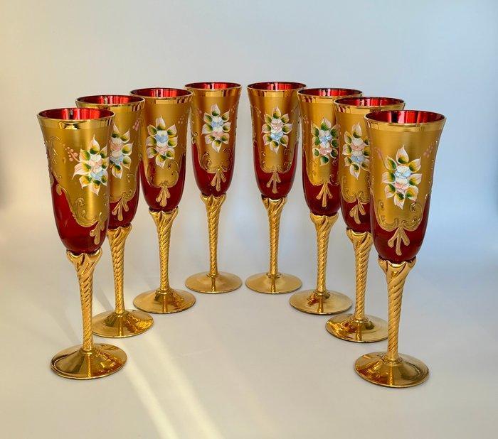 Drinkservies - Oro, vetro, smalto - Set van acht wijnglazen, Antiek en Kunst, Curiosa en Brocante