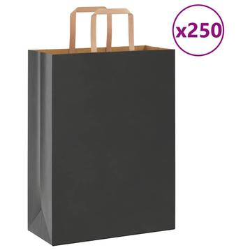 vidaXL Papieren zakken 250 st met hengsels 26x12x35 cm zwart beschikbaar voor biedingen