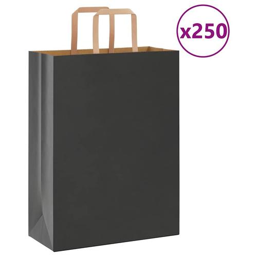 vidaXL Papieren zakken 250 st met hengsels 26x12x35 cm zwart, Diversen, Cadeauverpakkingen, Nieuw, Verzenden