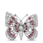 Broche - 14 karaat 14K witgoud 0,65ct diamant en robijn