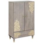 vidaXL Highboard Grijs en Goud 60 x 33,5 x 100 cm Massief, Huis en Inrichting, Woonaccessoires | Cd- en Dvd-rekken, Verzenden