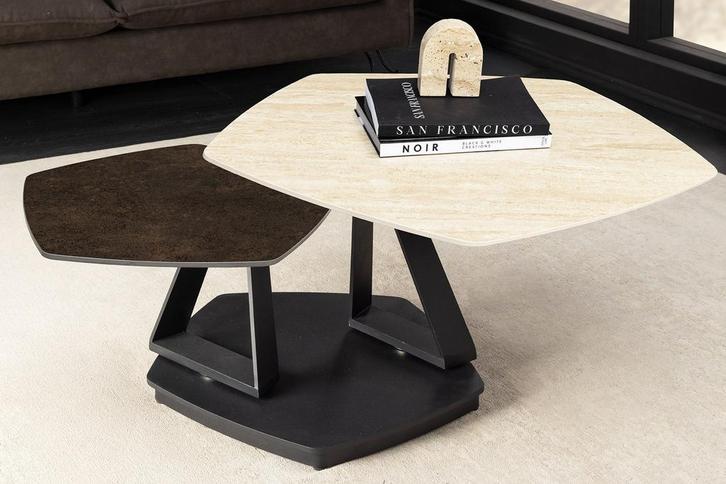 Design salontafel MOVEMENT roest vijfhoekige draaibare, Huis en Inrichting, Tafels | Salontafels, Ophalen of Verzenden