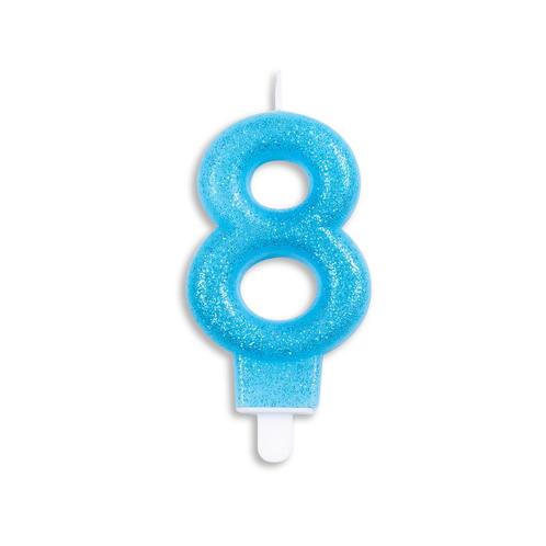 Kaars 8 Jaar Blauwe Glitter 7cm, Hobby en Vrije tijd, Feestartikelen, Nieuw, Verzenden