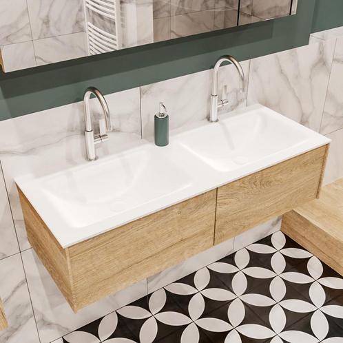 MONDIAZ LUSH 120 badmeubel washed oak 2 lades wastafel, Doe-het-zelf en Verbouw, Sanitair, Bad, Nieuw, Ophalen of Verzenden