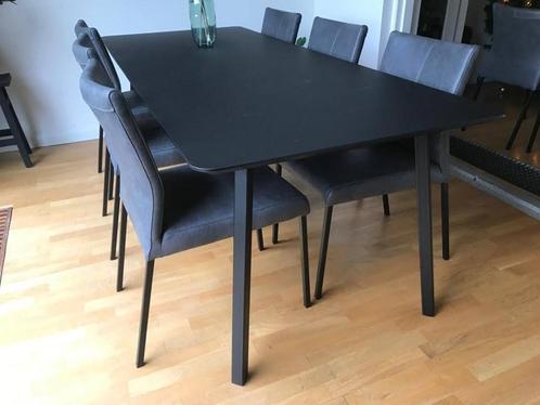 Set van 6 leren eetkamerstoelen - grijs leer, Huis en Inrichting, Stoelen, Overige kleuren, Nieuw, Leer, Ophalen of Verzenden