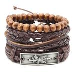 Fako Bijoux - Armband - Leder - Set Weed - Donkerbruin, Verzenden, Nieuw