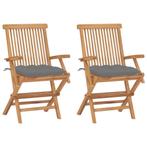 vidaXL Tuinstoelen 2 st met grijze kussens massief teakhout, Tuin en Terras, Tuinstoelen, Verzenden, Nieuw, Teakhout