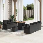 vidaXL 10-delige tuinbankset met kussens - Zwart Poly Rattan, Verzenden, Nieuw, Hout