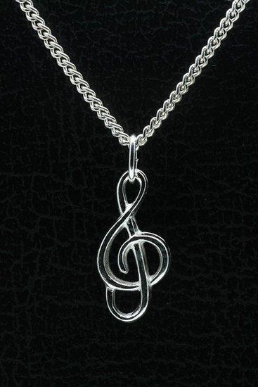 Zilveren Muzieksleutel ketting hanger - middel, Sieraden, Tassen en Uiterlijk, Kettinghangers, Verzenden