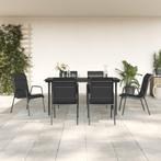 vidaXL 7-delige Tuinset textileen en staal zwart, Verzenden, 6 zitplaatsen, Nieuw, Rvs