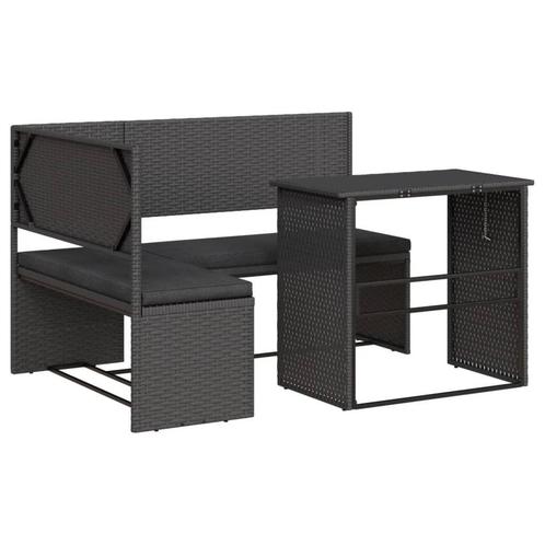 Zwarte Rattan Tuinset met Tafel | Tweedekansje | OP=OP!, Tuin en Terras, Tuinsets en Loungesets, Nieuw, Rotan, Loungeset, 3 zitplaatsen
