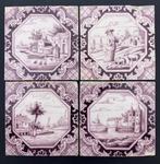 Tegel - Antieke tegels met huizen, herder, kastelen met