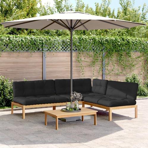 vidaXL 4-delige Loungeset pallet met kussens massief, Tuin en Terras, Tuinsets en Loungesets, Loungeset, Nieuw, Hardhout, Verzenden