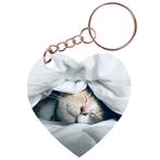 Sleutelhanger hartje 5x5cm - Poes Slapend onder Laken NIEUW, Ophalen of Verzenden, Nieuw