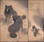 maanverlichte nacht - herfstgras en twee tanukis - hangende