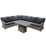 Bilbao dining hoek loungeset 5 delig grijs verstelbare tafel, Ophalen of Verzenden, Nieuw, Wicker