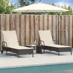 vidaXL Ligstoelen 2 st met kussens poly rattan zwart, Tuin en Terras, Ligbedden, Verzenden, Nieuw