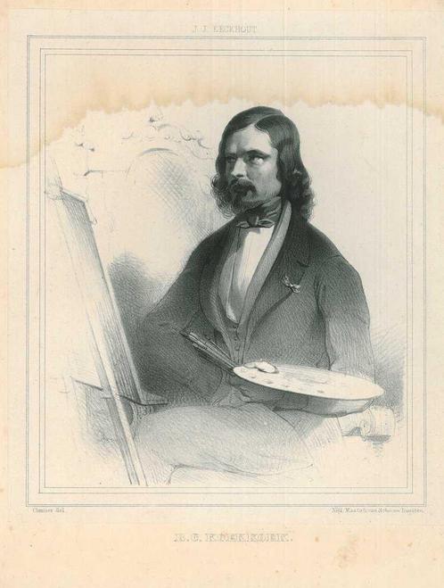 Portrait of Barend Cornelis Koekkoek, Antiek en Kunst, Kunst | Etsen en Gravures