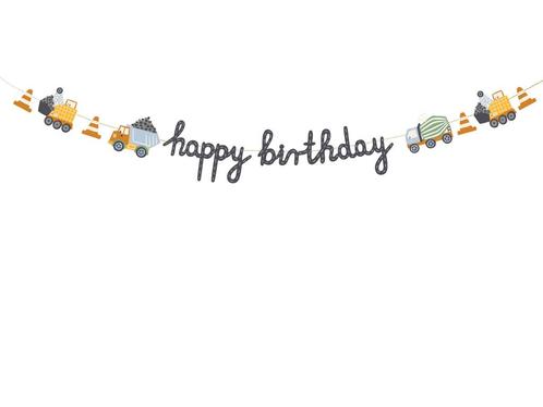 Happy Birthday Letterslinger Bouwvoertuigen 2m, Hobby en Vrije tijd, Feestartikelen, Nieuw, Verzenden