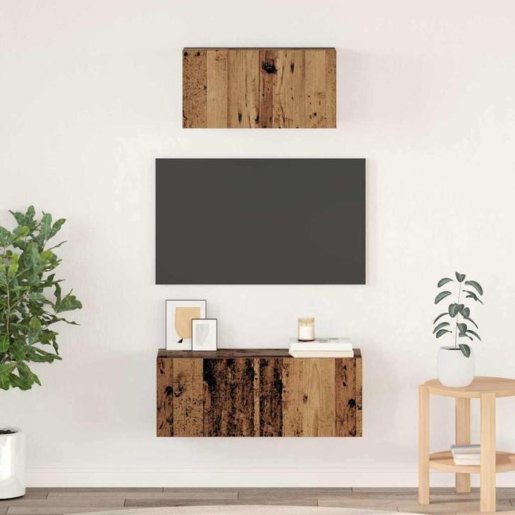 vidaXL Tv-meubelset Wandgemonteerd 2 pcs Oud hout Bewerkt, Huis en Inrichting, Kasten | Televisiemeubels, Nieuw, 50 tot 100 cm