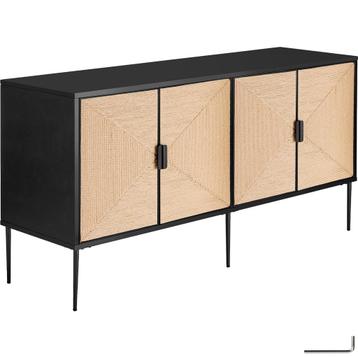 Dressoir Juna, fronten in jute-optiek, 2 kastvakken - zwart/ beschikbaar voor biedingen