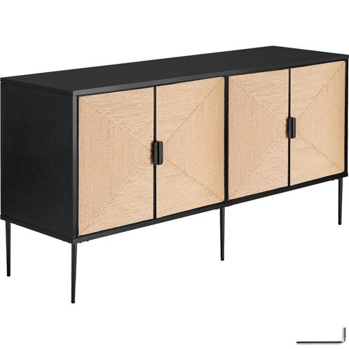 Dressoir Juna, fronten in jute-optiek, 2 kastvakken - zwart/, Huis en Inrichting, Kasten | Wandmeubels, Verzenden