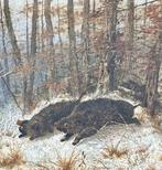 Duitse school (XIX) - Wild Boars in a Wooden Winter