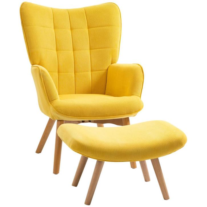 TRUUSK Relaxstoel Loungestoel Oorfauteuil Met Kruk - Geel -, Huis en Inrichting, Fauteuils, Nieuw, Verzenden