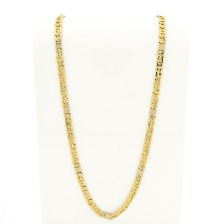 Bicolor gouden marineschakel ketting, Sieraden, Tassen en Uiterlijk, Kettingen, Overige kleuren, Gebruikt, Goud, Ophalen of Verzenden