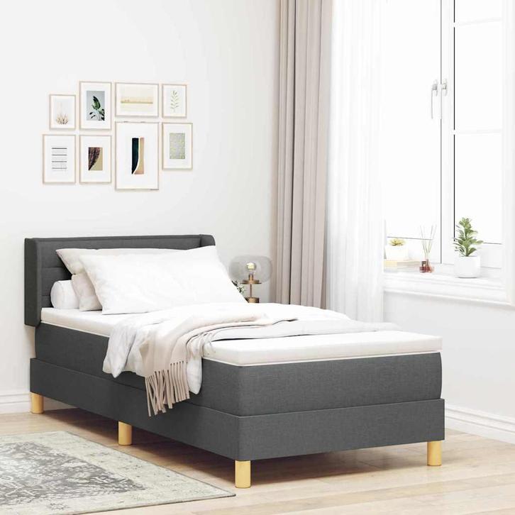 vidaXL Boxspringbed met matras Donkergrijs 190 x 90 cm, Huis en Inrichting, Slaapkamer | Bedden, Grijs, Nieuw, Verzenden