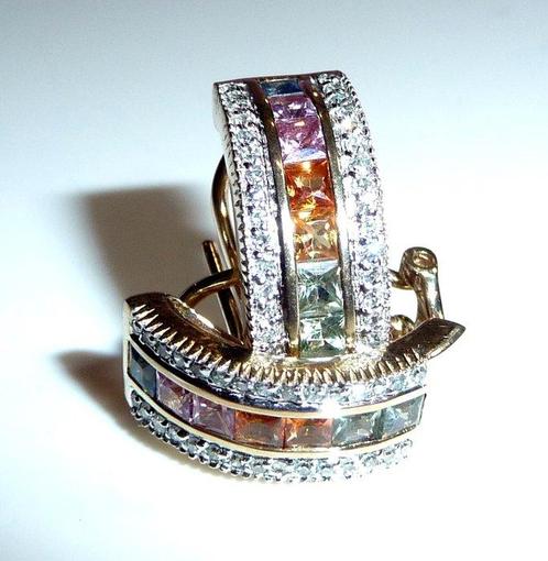 Oorbellen - 9 kt. Geel goud - 1.00ct. tw. Saffier - Diamant, Sieraden, Tassen en Uiterlijk, Oorbellen