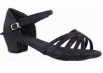 Zwart satijnen salsa/latin dansschoen met een 3 cm blokhakje, Ophalen of Verzenden, Nieuw, Schoenen