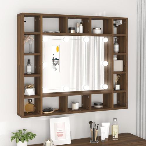 vidaXL Spiegelkast met LED-verlichting 91x15x76,5 cm bruin, Huis en Inrichting, Tafels | Kaptafels, Nieuw, Verzenden