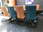 Set van 8 leren eetkamerstoelen - met sledepoot - diverse kl, Nieuw, Industrieel, Leer, Ophalen of Verzenden