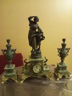 Klok en garnituur set (3) - Art Nouveau Marmer, Metaal,