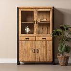 Vitrinekast Mangohout Britt 115 cm, Huis en Inrichting, Kasten | Vitrinekasten, 100 tot 150 cm, Verzenden, Nieuw, Industriële meubels