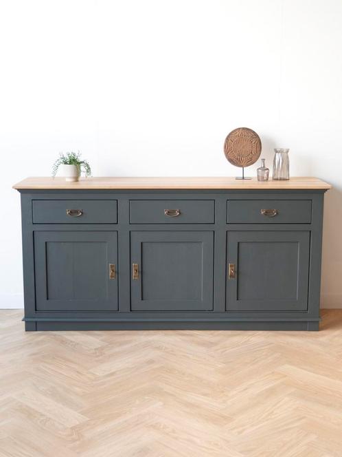 Donkergroen dressoir | landelijke kast | eiken | Vavivo, Huis en Inrichting, Kasten | Dressoirs, 150 tot 200 cm, 25 tot 50 cm