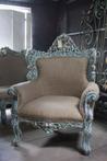 Fauteuil Ralph Lauren stijl stof met houtsnijwerk