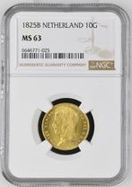 Gouden Koning Willem I 10 Gulden 1825 Brussel MS63 NGC, Postzegels en Munten, Verzenden, Goud, Koning Willem I, Losse munt