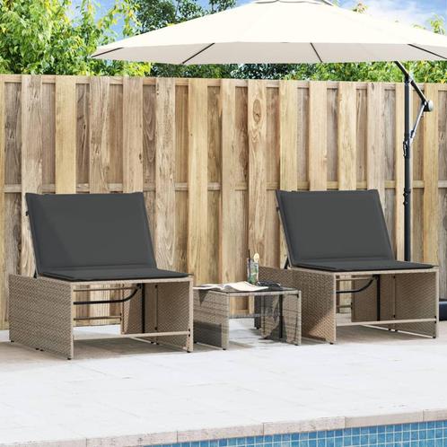 vidaXL Ligbedden 2 st met tafel poly rattan grijs, Tuin en Terras, Ligbedden, Nieuw, Verzenden