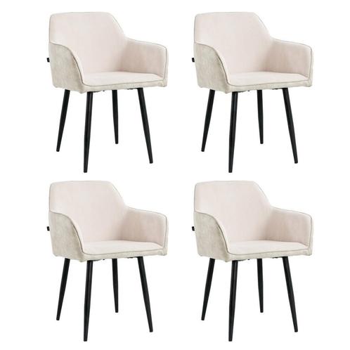 Lina® Tony - Ribstof Eetkamerstoelen - Set van 4 - Beige, Huis en Inrichting, Stoelen, Vier, Overige kleuren, Nieuw, Metaal, Stof