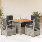 vidaXL 5-delige Tuinset met kussens poly rattan grijs, 4 zitplaatsen, Nieuw, Tuinset, Verzenden