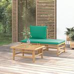 vidaXL 3-delige Loungeset met kussens bamboe groen, Verzenden, Nieuw, Hout, Loungeset